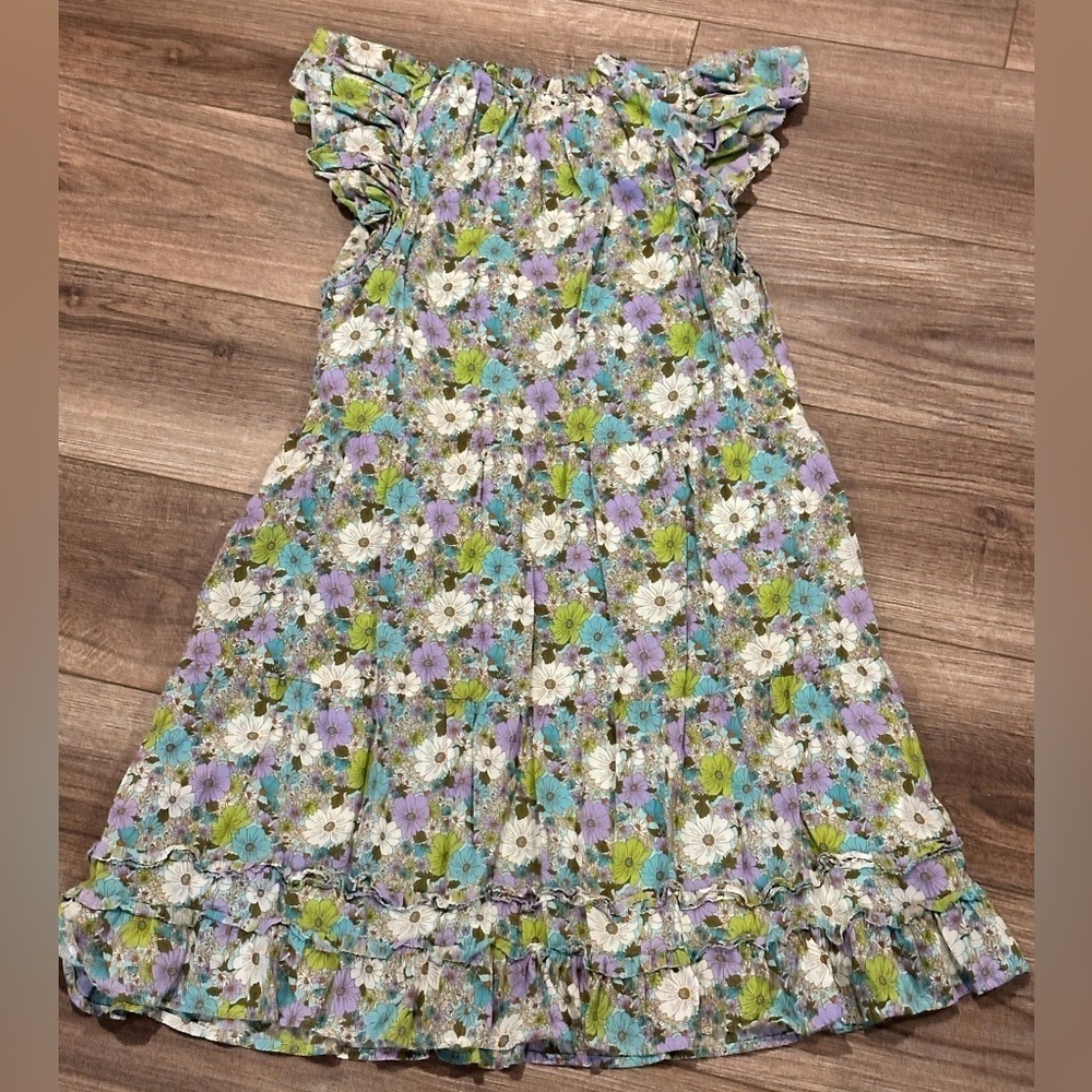 Vineyard Vines Floral Ruffle Tiered Dress in Soleil Ditsy Aqua Size Small - Picture 8 of 10